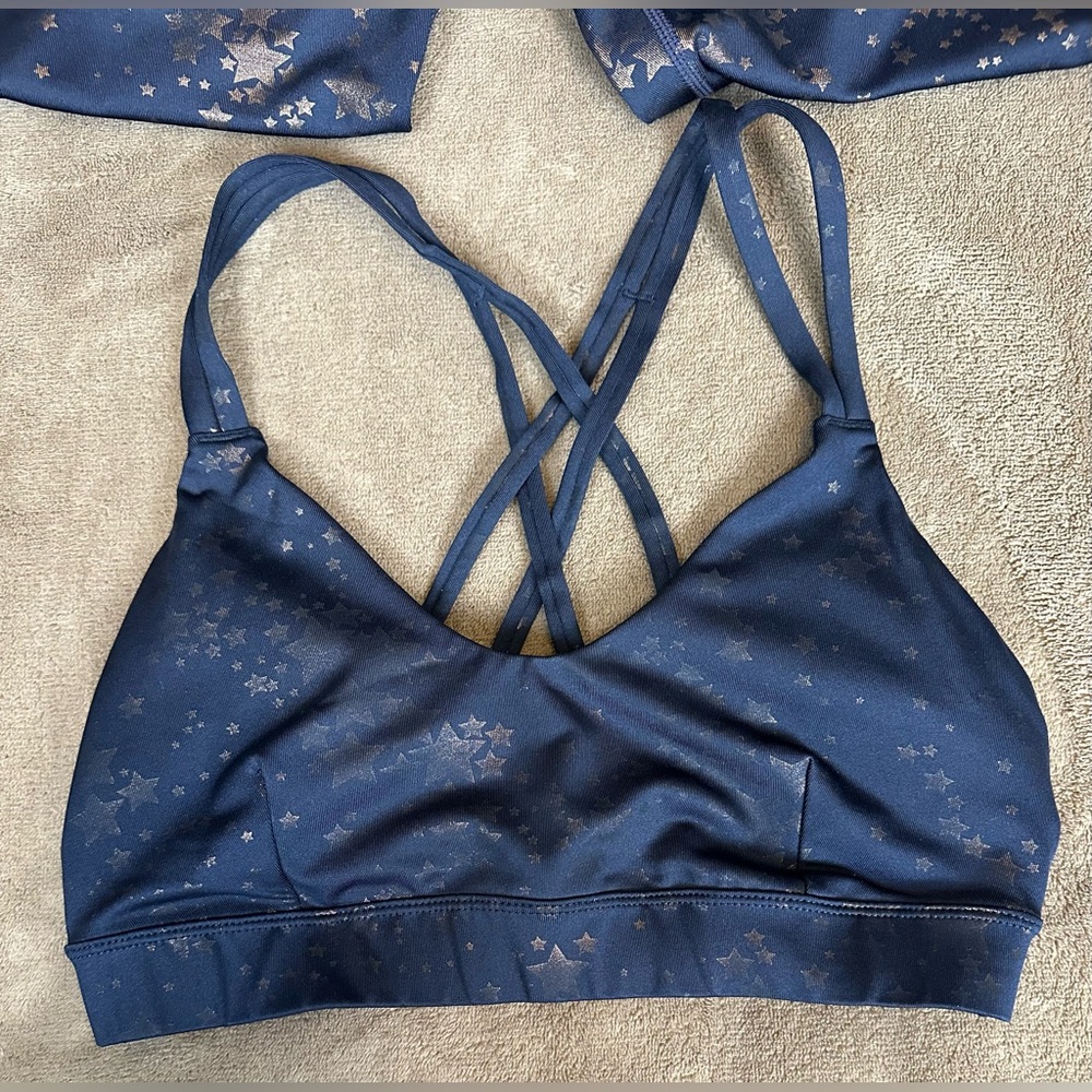 JoyLab Star Print Navy Sports Bra & Leggings Set Size M Preowned Workout Active - Picture 3 of 12